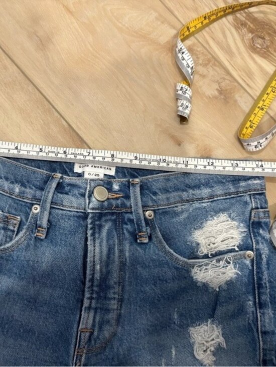 GOOD AMERICAN Distressed JEAN Shorts, Frayed Edge Raw Size 0/25,Summer Festival - Picture 7 of 7